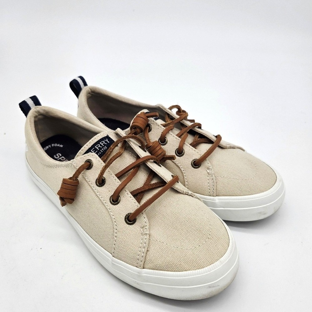 Sperry Women's Crest Vibe Beige Lace Up Sneaker Size 6.5 W GREAT cond.